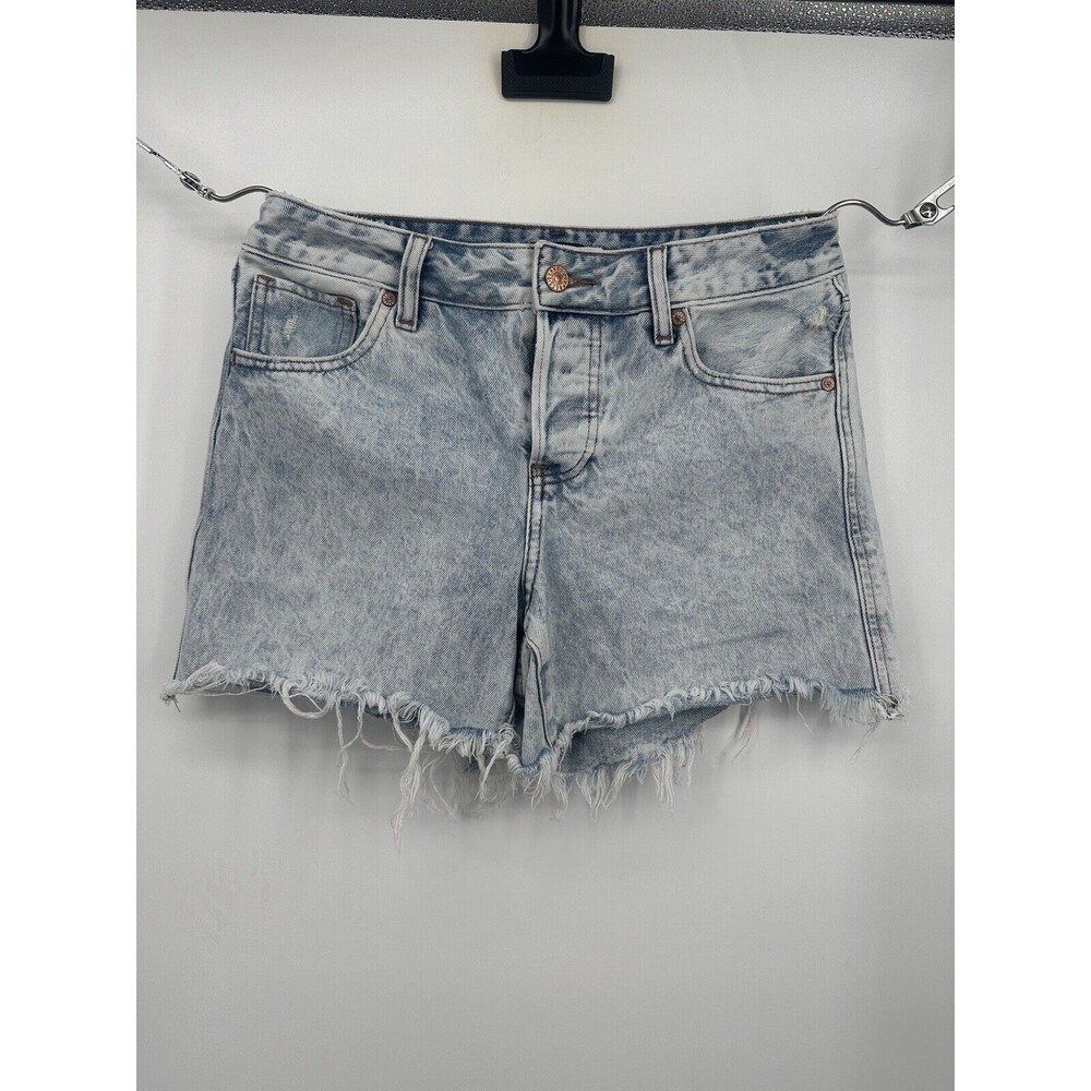Expres boyfriend mid Shorts 2 Blue Mid Rise Raw Hem Acid Wash Pocket Distressed
